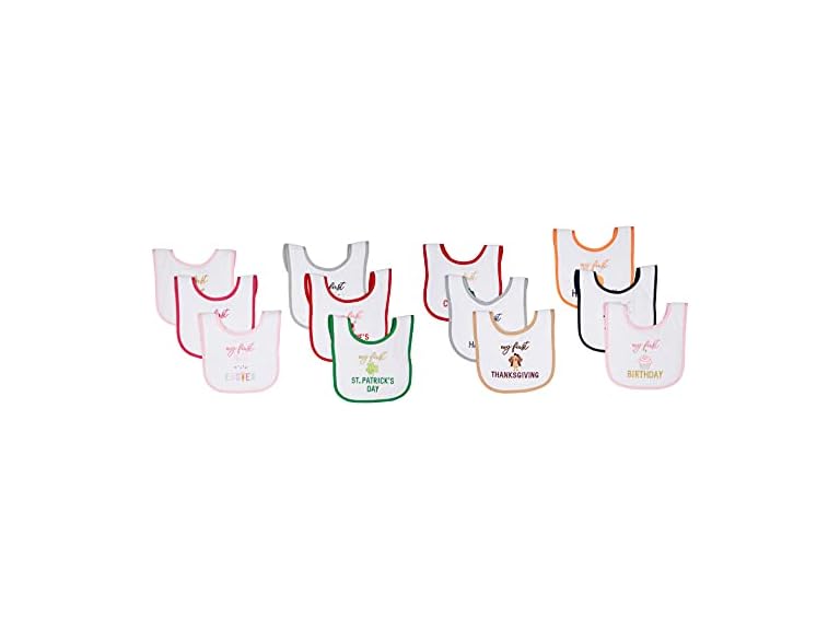 Hudson Baby Unisex Baby Cotton Terry Drooler Bibs with Fiber Filling, Girl Holiday, One Size