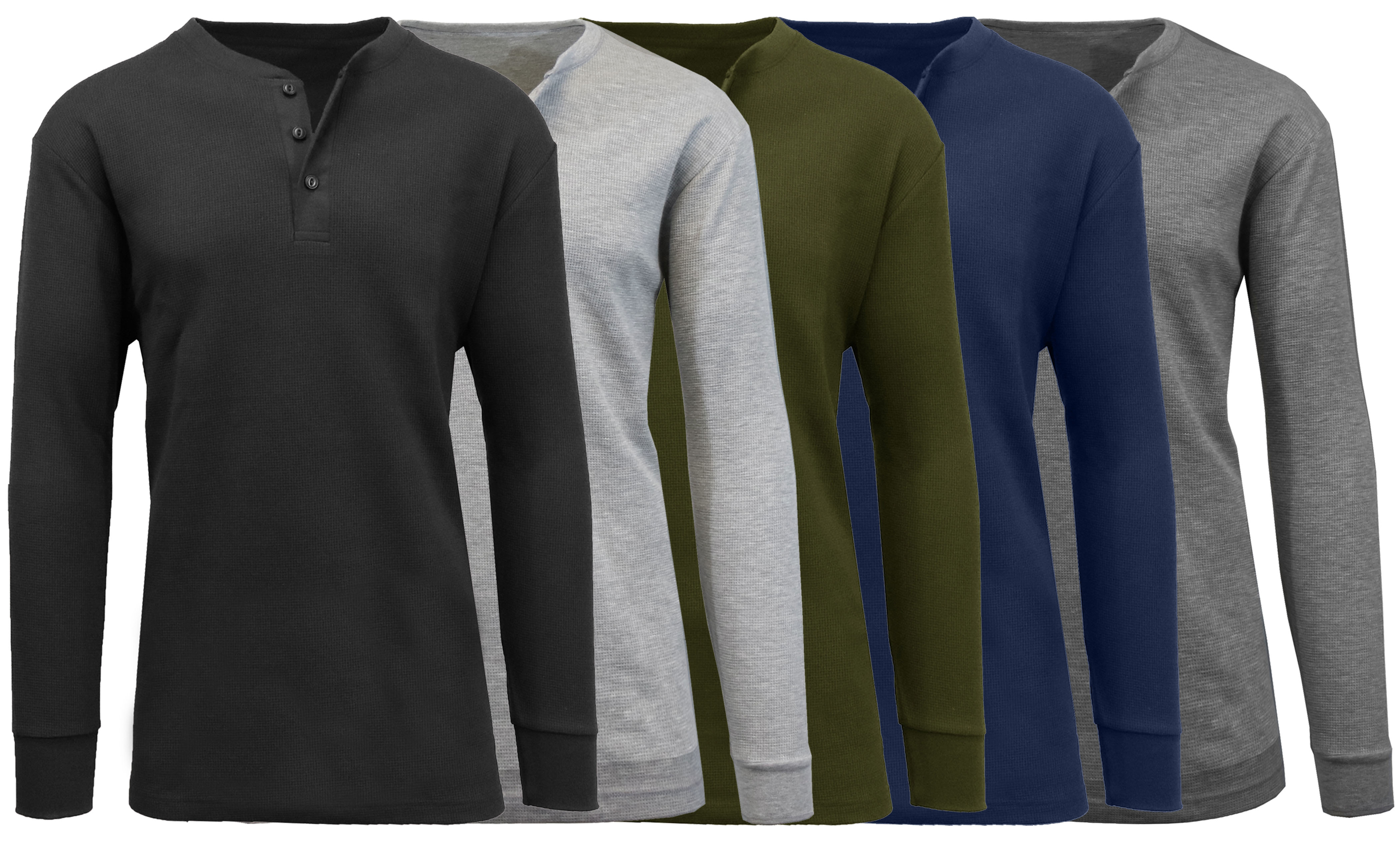 3Pk Asst Mens Waffle-Knit Henley Thermal - Gallery 11