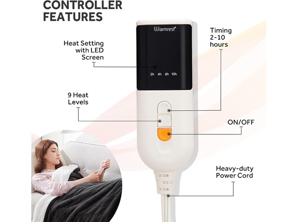 Warmrest Heated Blanket Electric Blanket Twin Flannel Sherpa