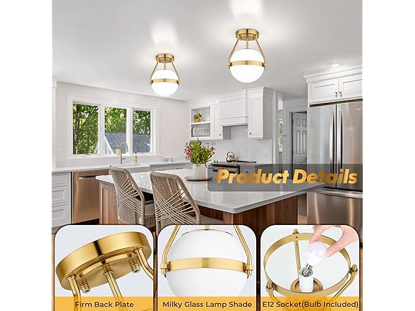 Lakumu Globe Semi Flush Mount Ceiling Light, Gold