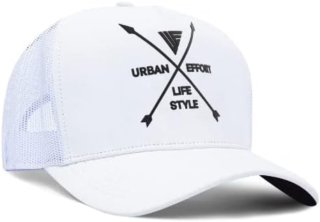 Urban Effort Mesh Back Cap - For men and Women Baseball Hat 5-Panel Trucker Hat - Great Snapback Closure for Hunting & Hiking, White