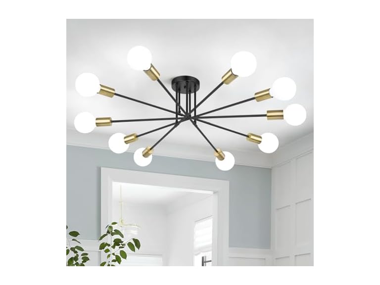 Bosceos 10-Light Semi Flush Ceiling Light, Black and Gold