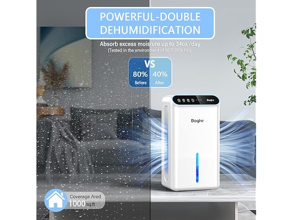 boglvr Dehumidifier 1000 Sq.Ft