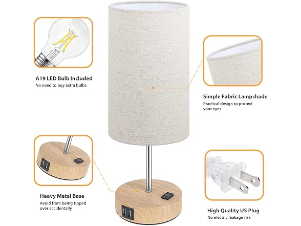 Brightever set of 2 Table Lamps with 2 USB Charging Ports