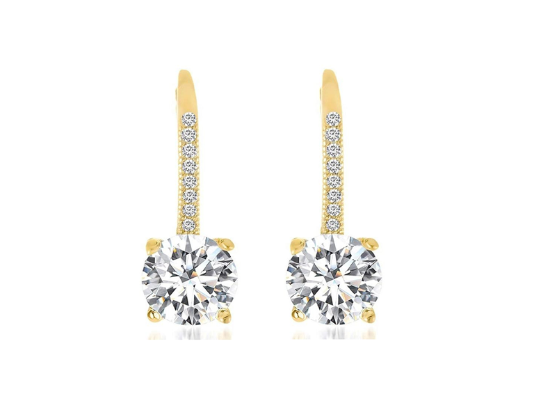 AAA IGT-DAAS-DBE1679-G Round Cut Crystal Leverback Earrings 18K Gold 