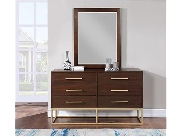 Maxine Brown Wood Veneer & Iron Mirror