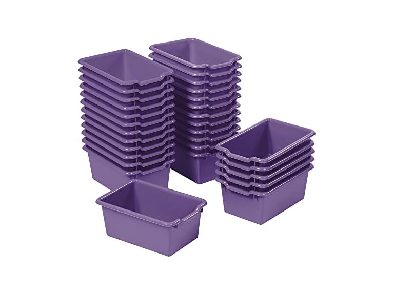 ECR4Kids Scoop Front Storage Bin, Multipurpose Organization, Purple, 30-Piece