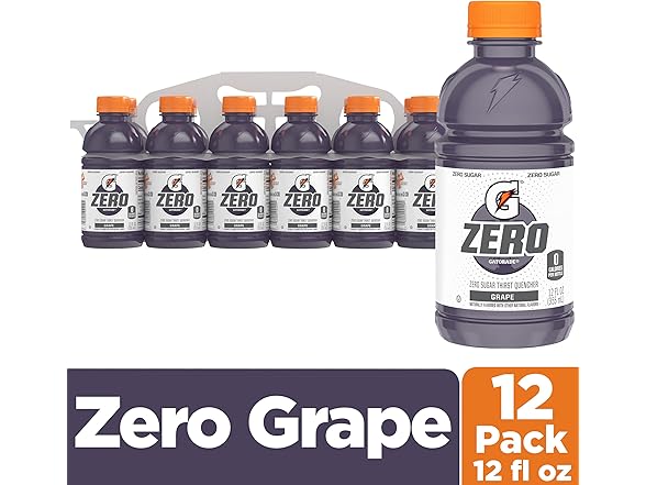 12PK Gatorade Thirst Quencher Zero Sugar Drink Grape