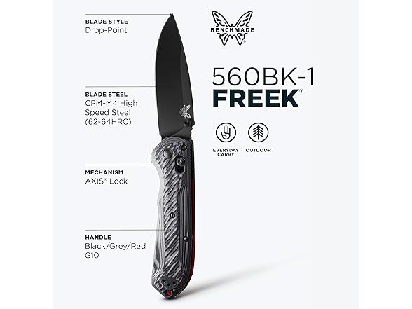 Benchmade - Freek Outdoor EDC Knife, Drop-Point Blade with Gray/Black G10 Handle (560BK-1) (Open Box)