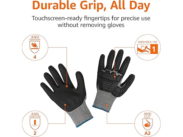 Amazon Basics Cut Level A2, Impact Protection Gloves
