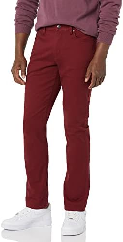 Amazon Essentials Men's Slim-Fit Pants, 5-Pocket Stretch Twill Design, Burgundy, 40W x 34L
