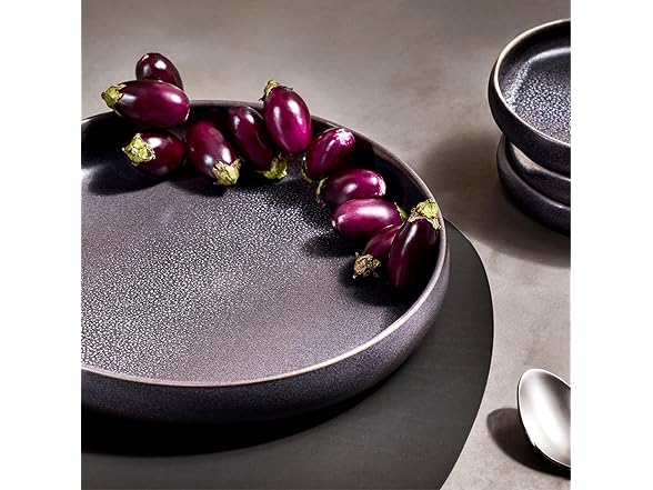 Eater x Zwiesel Fortessa Foss Stoneware, 12 Piece Dinnerware Set (Volcanic Gray