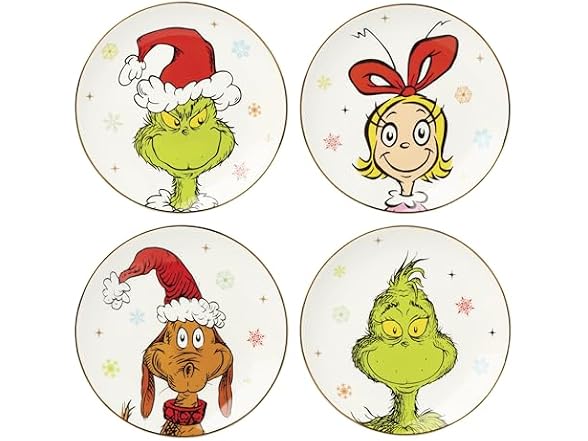 Lenox Grinchmas Christmas Accent Plates, Appetizer Set for 4