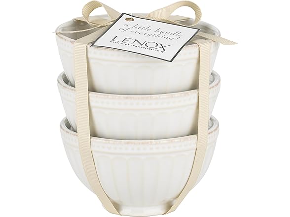Lenox French Perle Groove Bowls (Set of 3), Mini, White