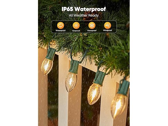 Minetom Vintage C9 LED Christmas Lights Outdoor Warm White, 50ft