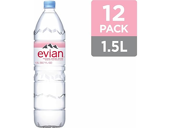 Evian Natural Spring Water, 1.5 L bottle (Pack of 12)