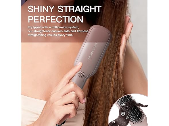 MEGAWISE Pro Ceramic Ionic Hair Straightener Brush for Home Salon