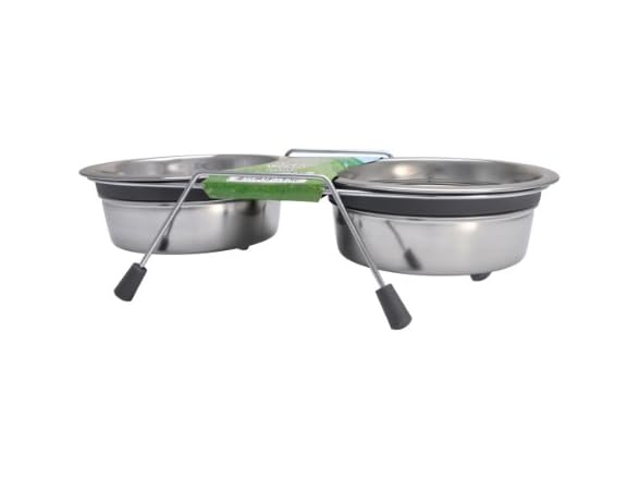 Loving Pets Silent Double Diner Pet Bowl, Grey