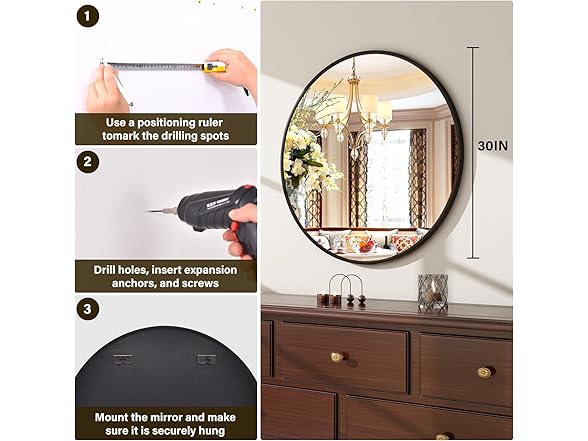 XRAMFY XRAMFY 30 Inch Round Mirror - Circle Mirrors for Ba