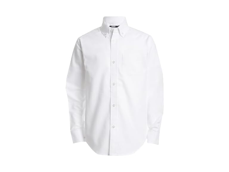 IZOD Boys' L/S Solid Button-Down Oxford Shirt,White,7