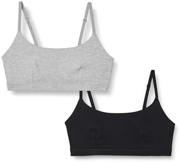 Amazon Essentials Women's Cotton Jersey Pull on Scoop Bralette, Pack of 2, Black/Grey Heather, X-Large
