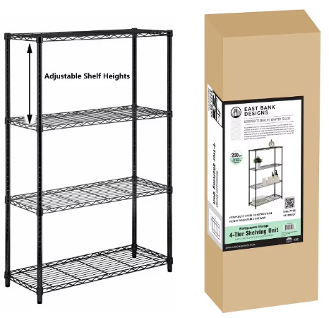 J&V Textiles 7057-BK 4-Tier Shelving Unit - Gallery 9