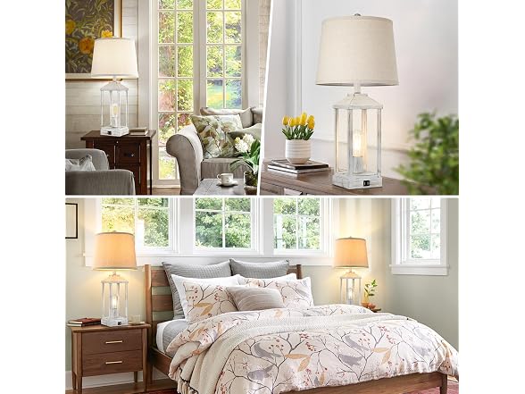 White Farmhouse Table Lamps, Set of 2