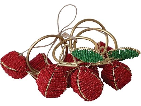 4-Piece Round Handmade Glass Beaded Cherry Napkin Rings
