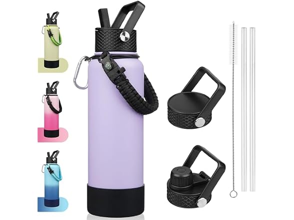 BJPKPK 40oz Insulated Water Bottle with 3 Lids Lavender