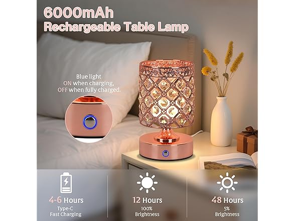 TOBUSA Crystal Cordless Table Lamp
