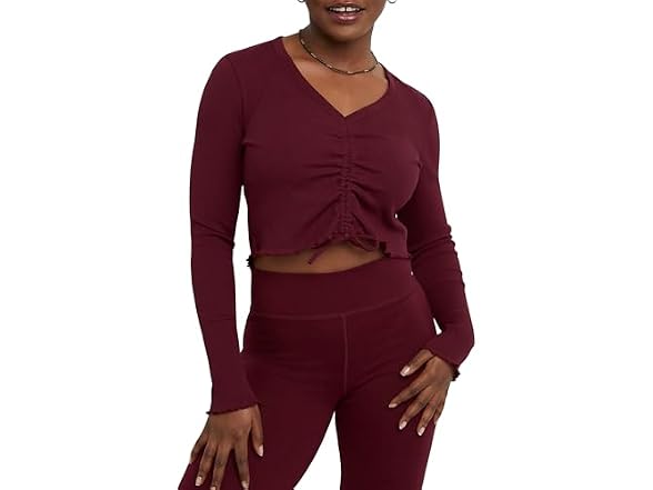Hanes Women Originals Rib Shirred Crop Top