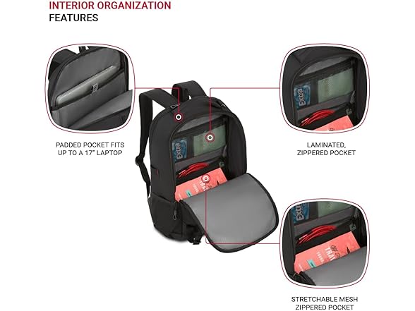 SwissGear Civic Pro Laptop Backpack, Black, 18"x13.25"x7"