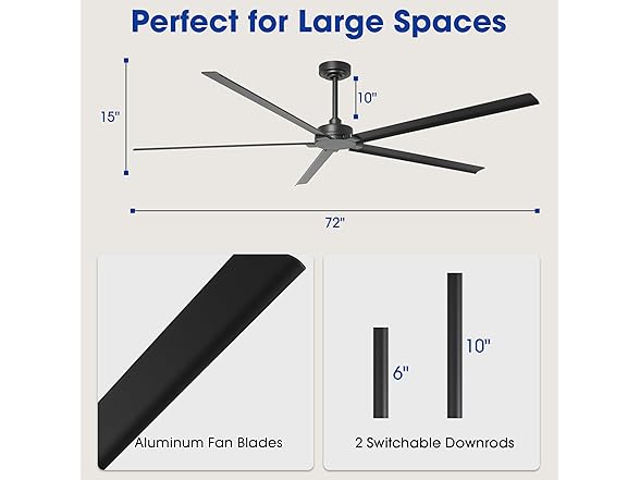 Parrot Uncle 72 Inch Large Ceiling Fan -Choose Color