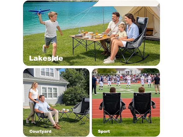 SUNNYFEEL Black 2pk Rocking Camping Chair W/ Headrest