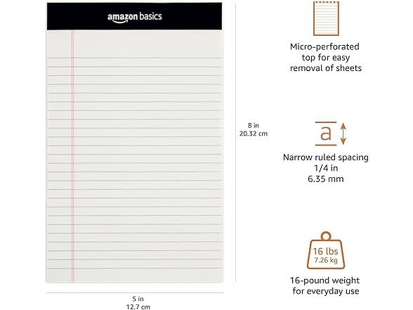 Amazon Basics 5" x 8" Writing Pad, 72Ct