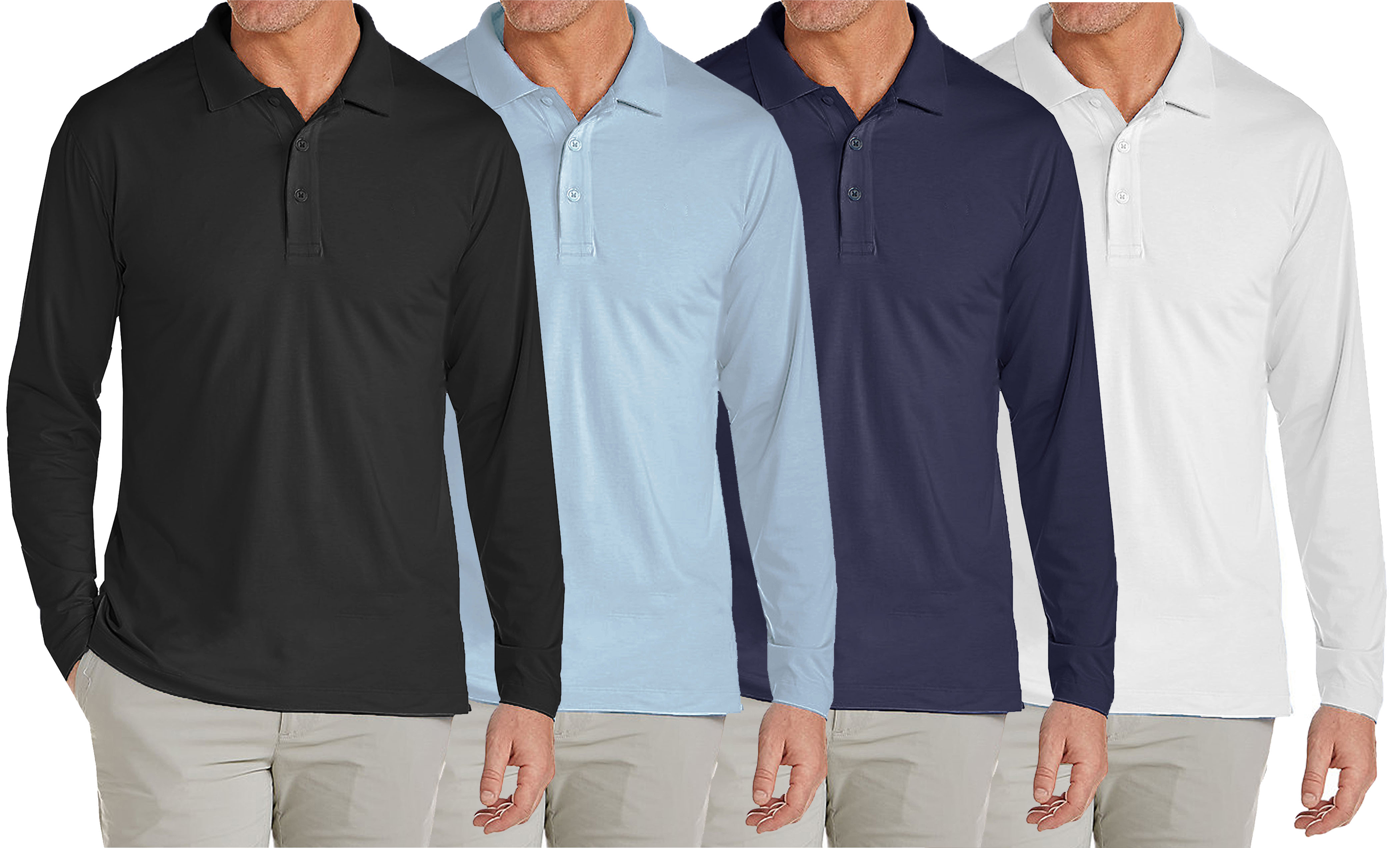 3 or 4-Pk Mens Long Sleeve Pique Polo Shirt - Gallery 16