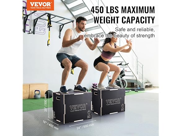 3 in 1 Plyometric Jump Box, 24/20/16 Inch Wooden