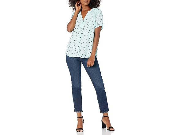 Amazon Essentials Women (L) Blouse Aqua Blue Poppy