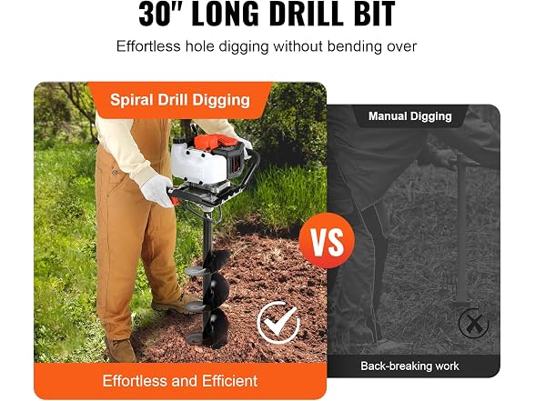 Post Hole Digger, 43cc 1250W Auger Post Hole