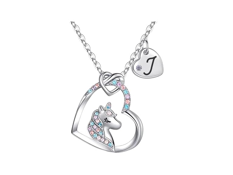 Rucher Unicorn Necklace for Girls Kids with Personalized Initial Heart Pendant, 18K Gold Fashion Jewelry for Girls, Colorful Heart Necklace for Birthday Gifts.