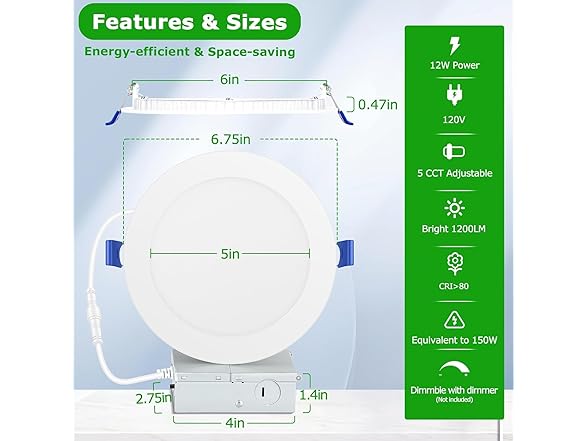 Yochoice 12 Pack 6 Inch 5CCT Ultra-Thin LED Lights