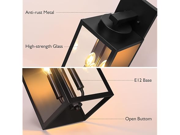 BesLowe 19” Large Outdoor Wall Light, 3-Light Exterior Porch Sconce, Black