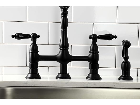 Kingston KS1270PKLBS Bridge Kitchen Faucet w Brass Sprayer