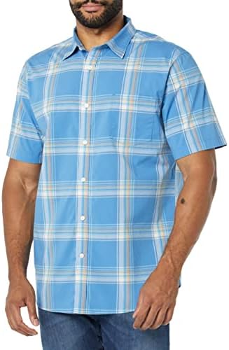 Amazon Essentials Men's Slim-Fit Short-Sleeve Poplin Shirt, Light Blue Orange Plaid, XX-Large