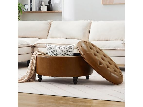 Immulize 30-Inch Round Storage Ottoman, Modern Button Circle (Open Box)