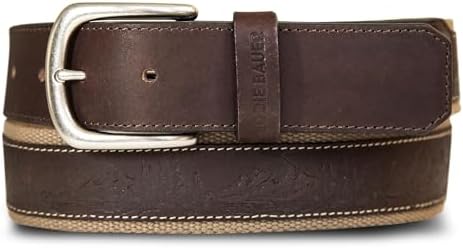 Eddie Bauer Mens Outdoor Mountain Leather Belt | Silver Buckle | Jeans | Casual | Everyday | Khakis | Brown - Extra Large