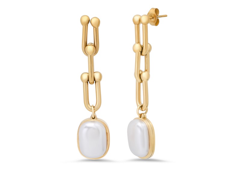18K Gold Pearl Link Drop Earrings