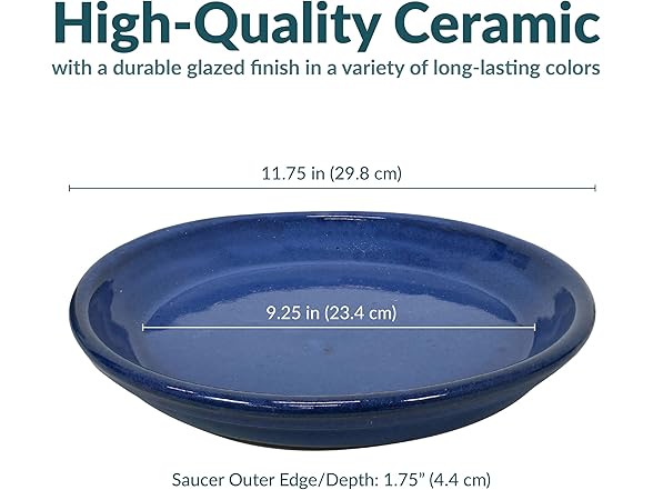 Sunnydaze 9-Inch Ceramic Plant Saucers- Imperial Blue