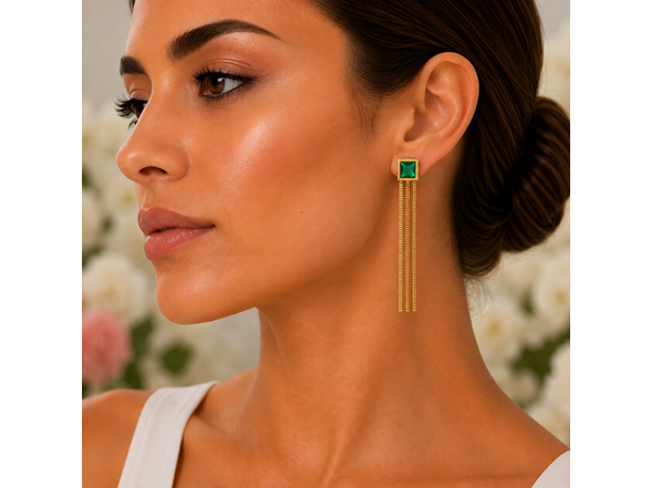 18K Gold Green Stone Drop Earrings
