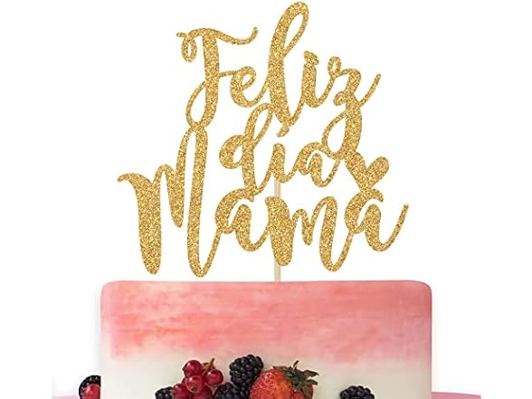 Gold Glitter Feliz Dia Mama Cake Topper
